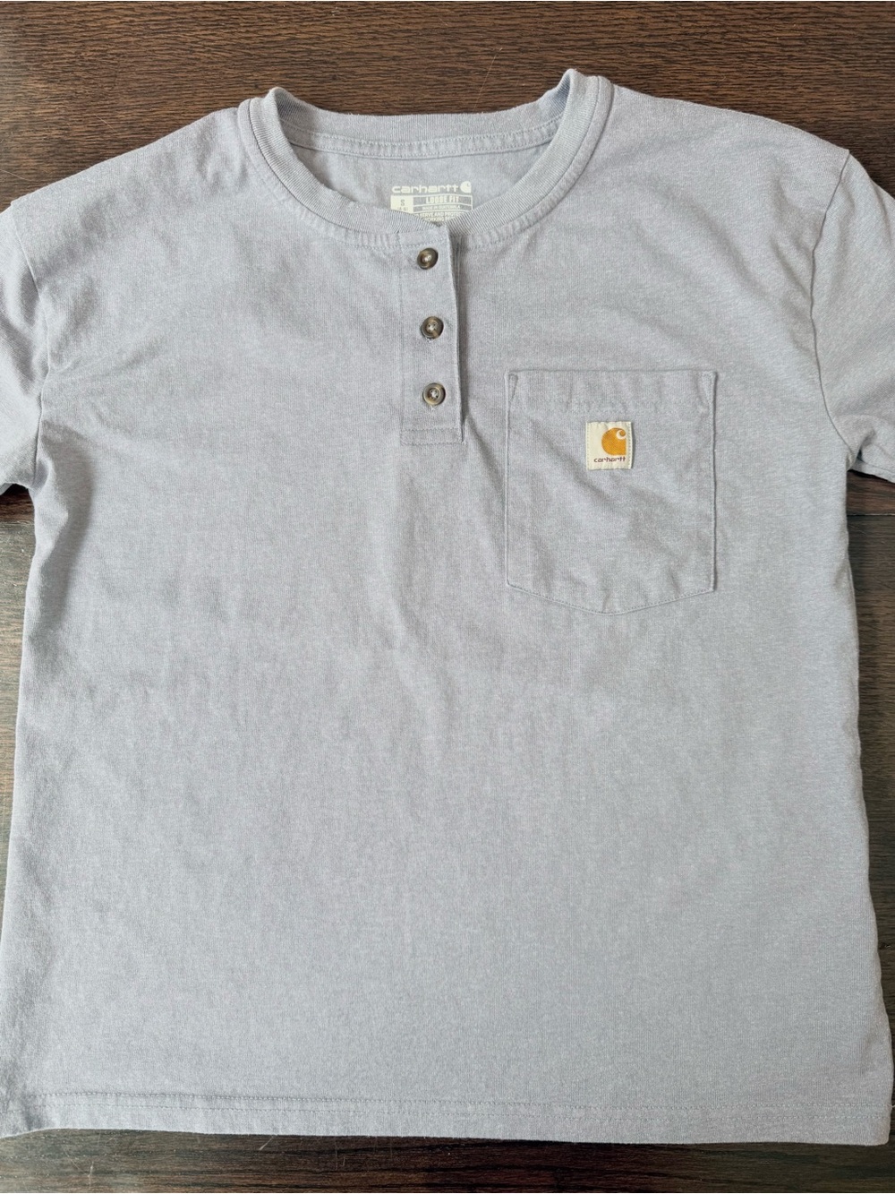 Women’s Carhartt Light Blue Short-Sleeve Henley Pocket Tee size small - Picture 2 of 9